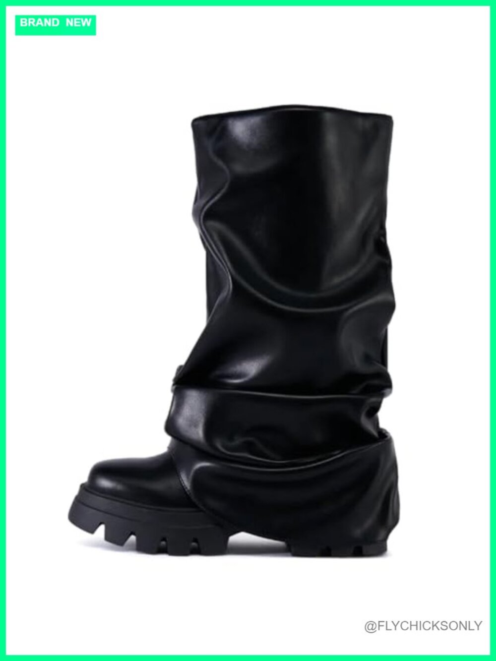 Women's Slouched Ruched Fold Over Mid Calf Boots Platform Chunky Heel